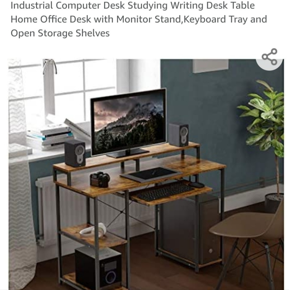 Industrial Computer Desk Studying Writing Desk Table Home Office Desk with Monit